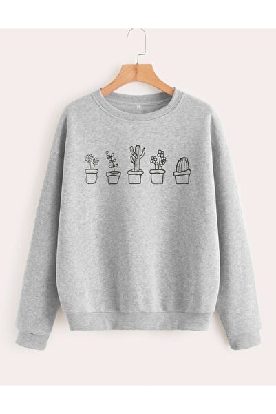 Deocept Γυναικείο φούτερ Oversize Cactus Printed Grey