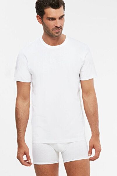 Kom Beyaz James Bisiklet Yaka 2 Li Erkek Tshirt