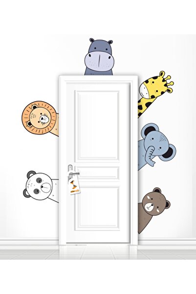 Sticker Sepetim Cute African Animals Safari Children's Room Decorative Door E...