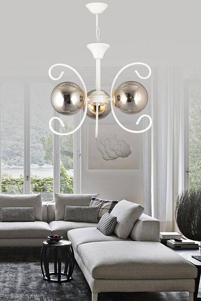 SONSUZ AYDINLATMA&AVİZE Violet White 3-Piece Smoked Globe Glass Modern Luxury Chandelier
