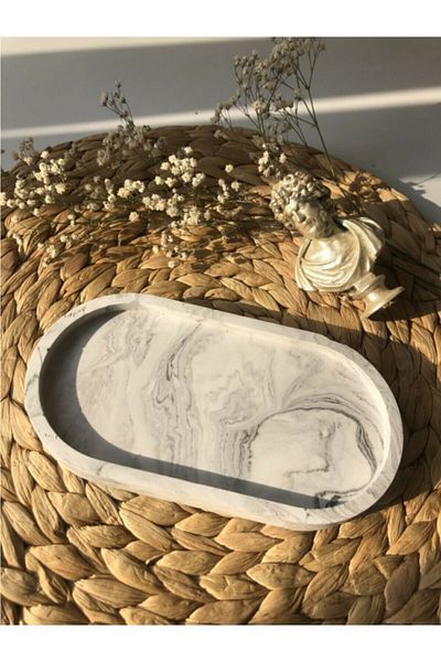 Orange Atelier Decorative Oval Concrete Plate Jewelry Plate Candle Plate Organizer