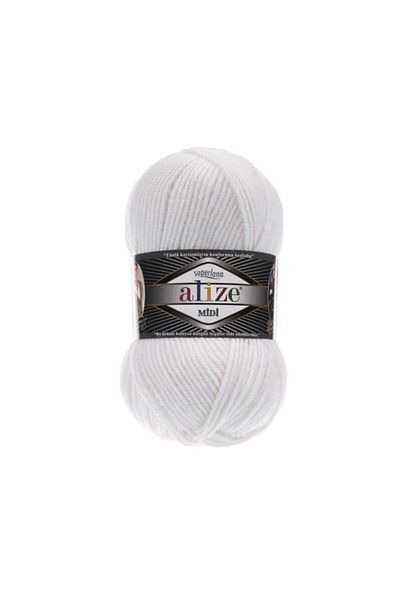 Alize 55 White Superlana Midi Hand Knitted - 5 Floss