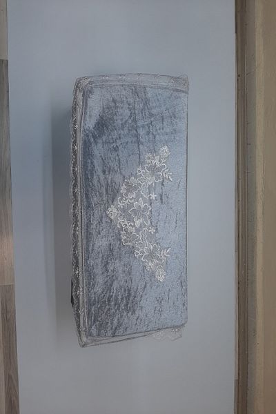 Çalışkan Çeyiz Evi Velvet Fabric Sponge Pillow Pouf French Laced Lace Dowry Pillow Pouf Gray 65X37X44Cm