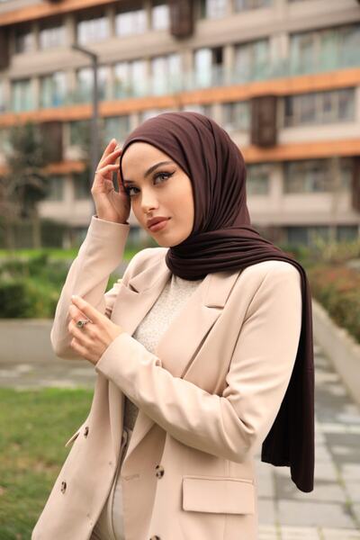 Organic Scarfs Hijab Combed Cotton Shawl Hijab Model - Bitter Brown