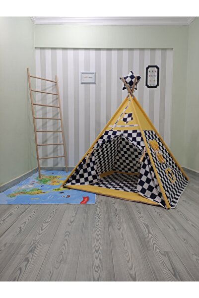 Miyu Siyah Beyaz Damalı Kızıldereli Sabitlenebilir Çocuk Oyun Çadırı