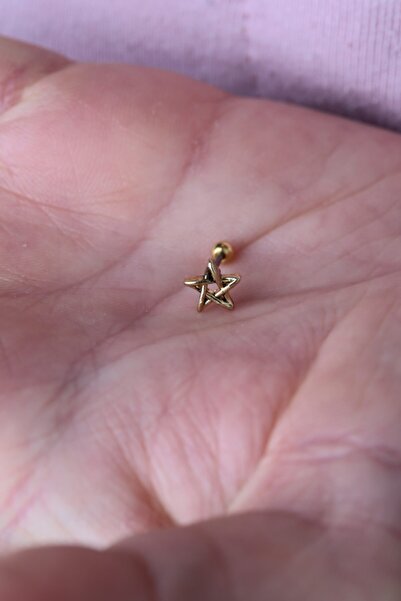 Vilma Aksesuar Yıldız Helix Piercing Cerrahi Çelik (8mm) Gold Renk
