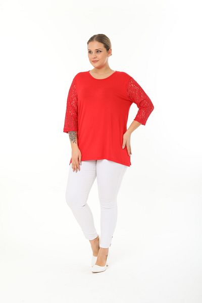 GOLVEN Plus Size Blouse with Lace Sleeves