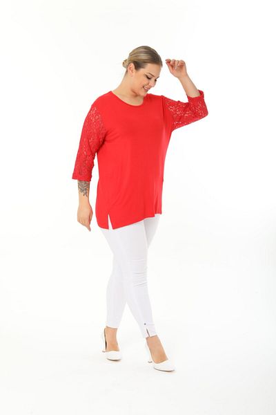 GOLVEN Plus Size Blouse with Lace Sleeves
