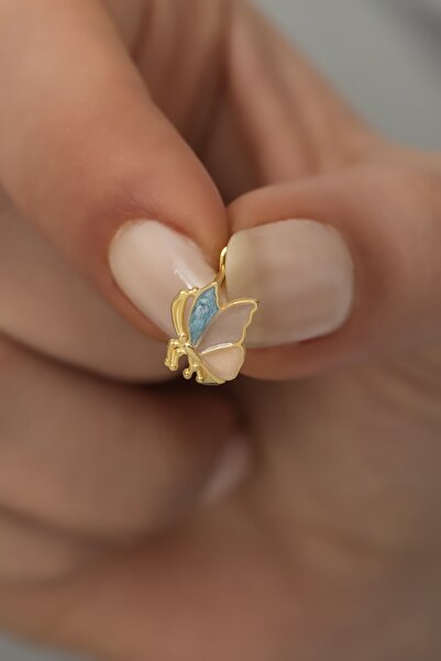 Nereze 925 Ayar Gümüş Renkli Mineli Kelebek Çocuk Küpe