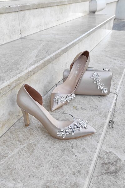 LA CALZATURE الجلد الساتان حقيبة مجموعة 9 سم الجانب الشفاف حجر الراين الكعب ا...