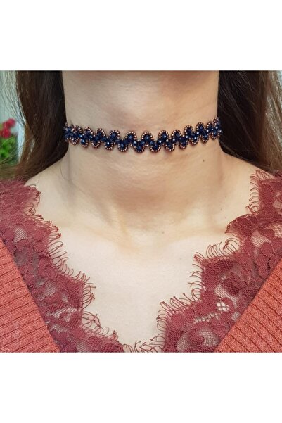 Handmade By HLY Handmade Navy Blue Crystal Stone Choker Necklace