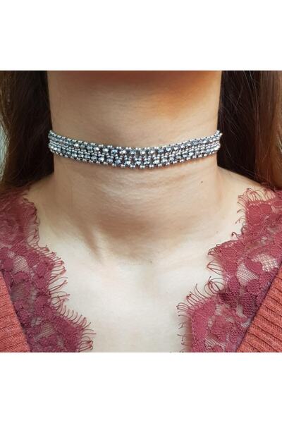 Handmade By HLY قلادة مطرقة مصنوعة يدويًا من الكريستال باللون الفضي