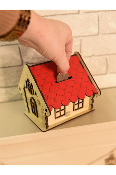 ESKA EVENTS Red Roof Household Piggy Bank Wood Laser Cut