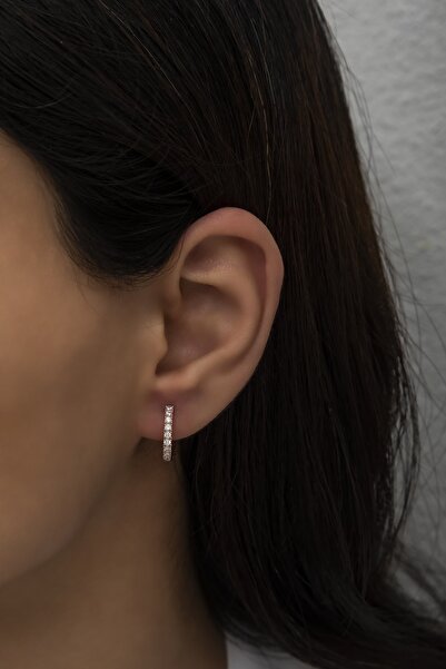 Nereze 925 Ayar Gümüş 15 Mm Zirkon Taşlı Tamtur Küpe