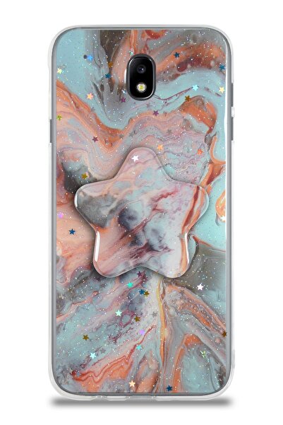 CaseWorld Samsung Galaxy J7 Pro Kapak Mermer Desenli Pop Socketli Silikon Kıl...