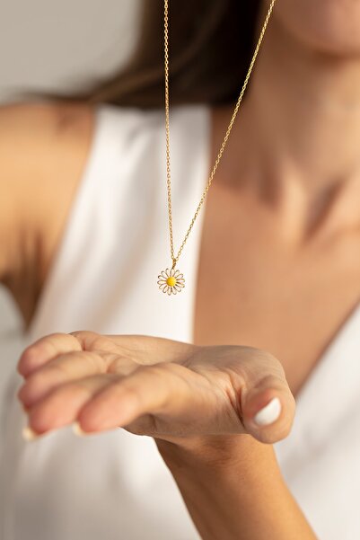 Eva Jewelry Mineli Papatya 14k Gold Kaplama Kadın Kolye