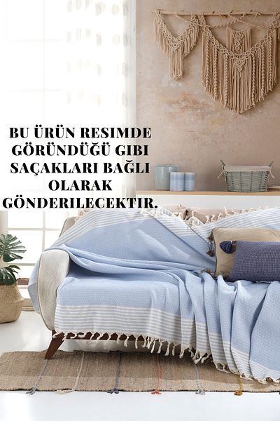 Lux Touch Plasă albastră din bumbac pentru bebeluș Bergama - Husă șezut 170x200 cm și husă șal canapea extensibilă
