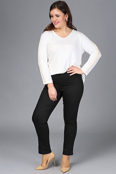 Gül Moda Women's Black Lycra Mom High Waist Trousers with Elastic Waist G049-1