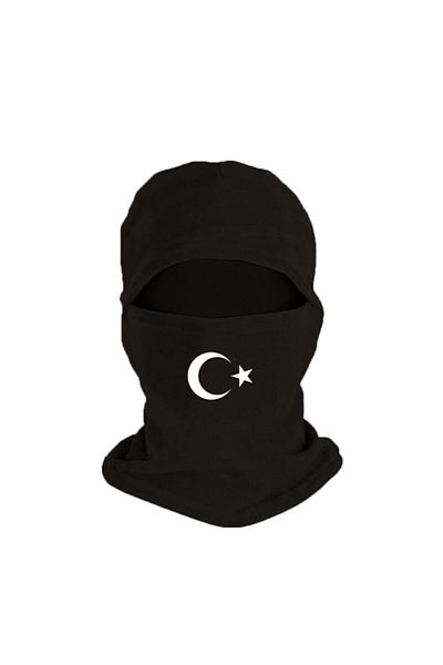 herotasarım Star Printed Black Fleece Snow Mask - Winter Bll1473