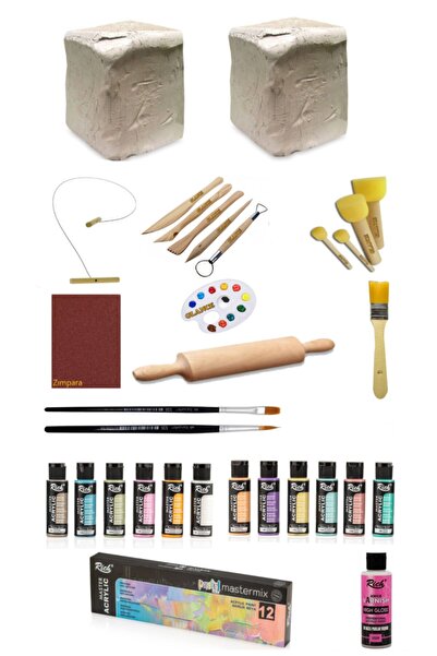 GLANCE Seramik Hamuru 6x2 Kg Kil Kesme Teli Ebeşuarlırich 60ccakrilik 12li Pa...