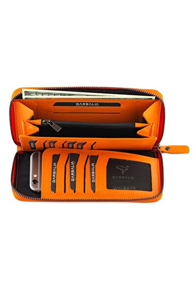 Garbalia Arthur Hakiki Deri Turuncu Kadın Cüzdanı