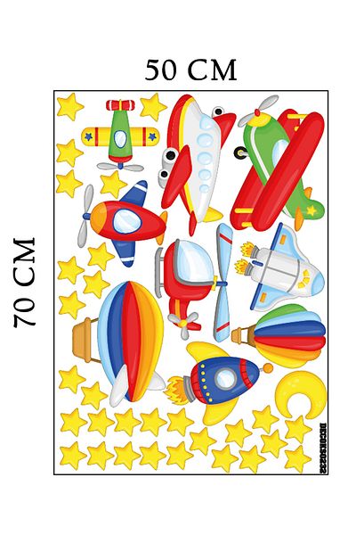 Tilki Dünyası Aircraft, Balloon, Rockets, Helicopter, Planes Deco Kids Room Wall Sticker