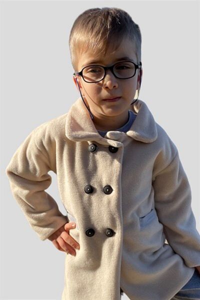 ipek atlas Boy's Skin Colored Button and Pocket Detailed Coat