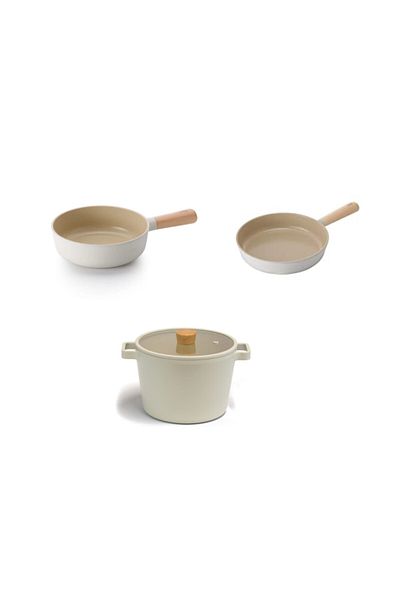 NEOFLAM Fika Cast Aluminum 4 Piece Pot - Pan Set Beige