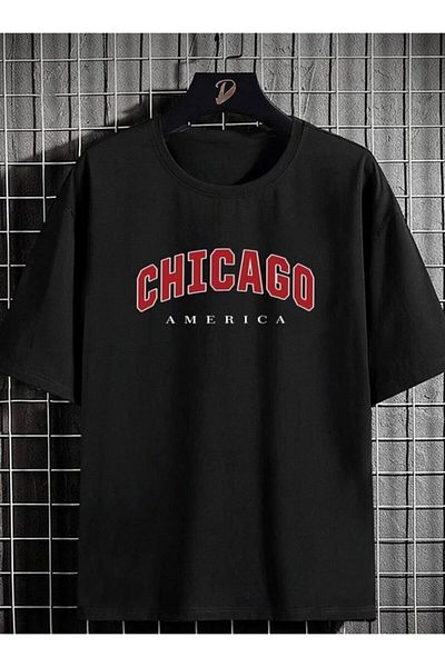 AFROGİYİM Υπερμεγέθη Unisex Chicago America εμπριμέ μπλουζάκι