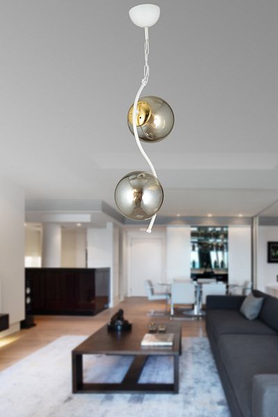 SONSUZ AYDINLATMA&AVİZE Set of 2 Melis White Smoked Globe Glass Downward Facing Luxury Chandelier