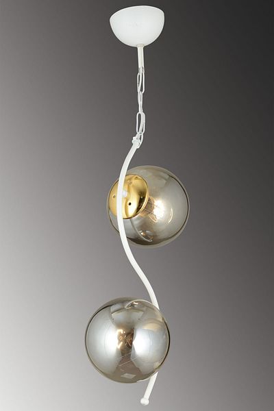 SONSUZ AYDINLATMA&AVİZE Set of 2 Melis White Smoked Globe Glass Downward Facing Luxury Chandelier