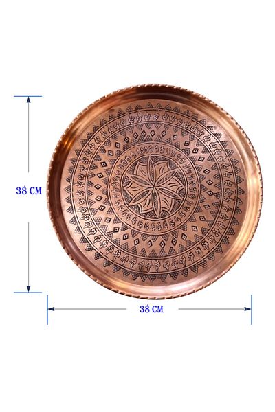 Binbir Trend Hand Embroidered Authentic Patterned Thick Urfa Copper Tray 38 Cm Diameter