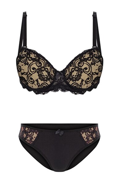 Alışveriş Meydanı Σετ σουτιέν και εσώρουχα με μαύρο δαντέλα με επένδυση