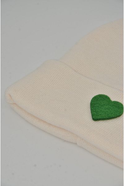 mottomia New Year/Valentine's Day Special Green Heart Figured Cream/white Color Unisex Beret