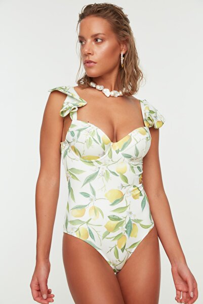 Trendyol Collection Fruit Patterned Balconette Frilly Regular Swimsuit TBESS20MA0303