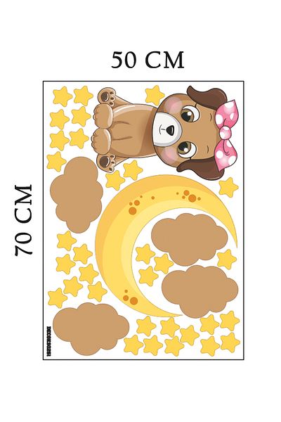 Tilki Dünyası Sweet Puppy Brown Clouds And Yellow Stars Deco Kids Room Wall Sticker