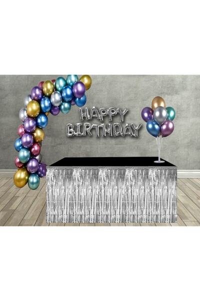 MERİ PARTİ Doğum Günü Süsleme Seti Krom Balon, Balon Zinciri, Balon Standı, M...