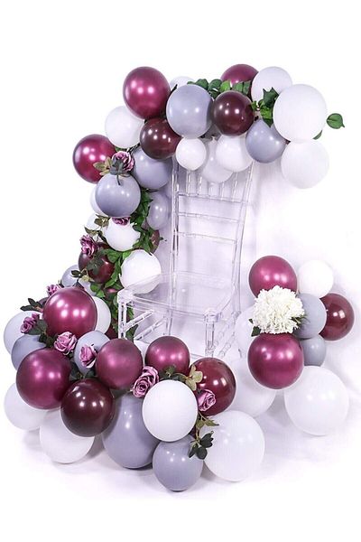 MERİ PARTİ 5 Meter Burgundy Gray White Chain Balloon