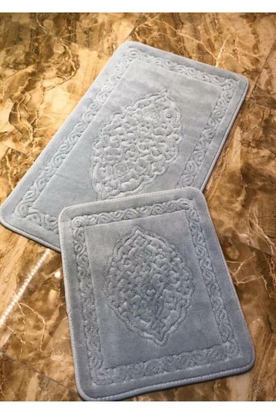 MEKA TEKSTİL Cotton Bathroom Set 2 Pieces Ottoman Model Blue Color