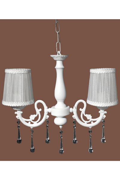 TEKAY AYDINLATMA White Wooden Body 2-Piece Drop Stone Chandelier Ideal for Children's Room Bedroom Living Room