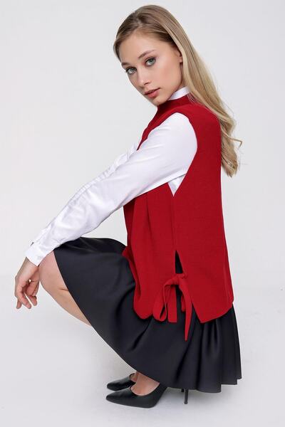 CHUBA Women's Side Tie Knitwear Sweater Red 22wk252