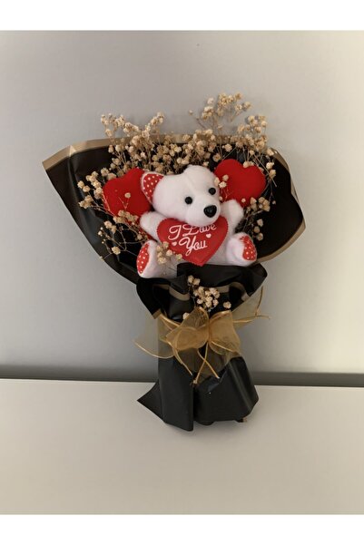 brand no:10 Özel Tasarım Kurutulmuş Çiçekli Peluş Ayıcık Buketi