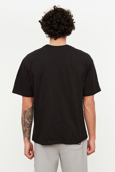 Trendyol Collection Μπλουζάκι Crew Neck Μαύρο Oversize - 100% βαμβάκι, εμπριμέ TMNSS20TS1097
