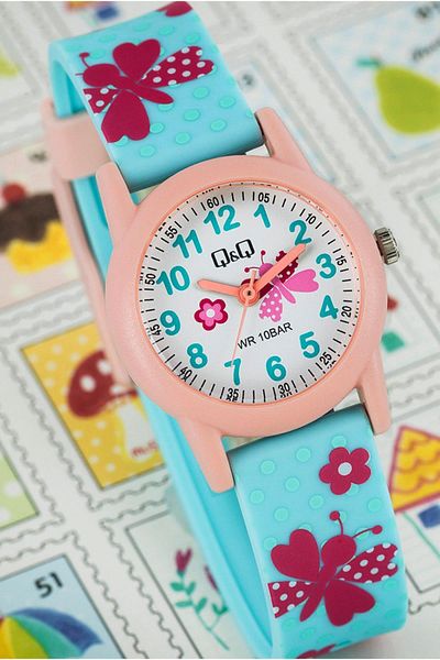 Q&Q Vr89j Pink Butterfly Girl's Wristwatch