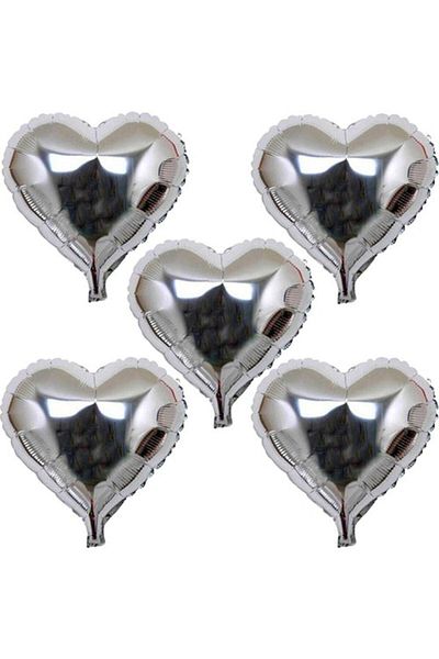 Parti dolabı 5 Pieces Silver Gray Foil Heart Balloon 45 cm Helium Flying for Valentine