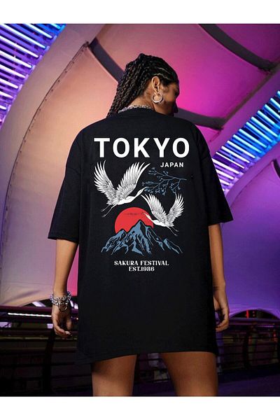 DEEPSENCE Women's Oversize T-shirt Tokyokuş Back Print