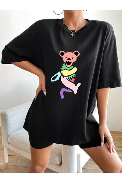 DEEPSENCE Women's Oversize T-shirt Renklipanda Front Print