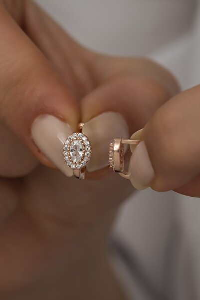 Nereze 925 Ayar Gümüş Minik Oval Zirkon Taşlı Tektaş Küpe