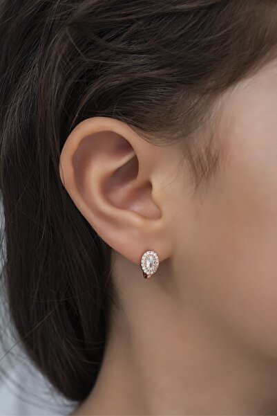 Nereze 925 Ayar Gümüş Minik Oval Zirkon Taşlı Tektaş Küpe