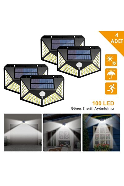 Technojet 4adet 100 Ledli Hareket Sensörlü Güneş Enerjili Solar Bahçe Lambası...